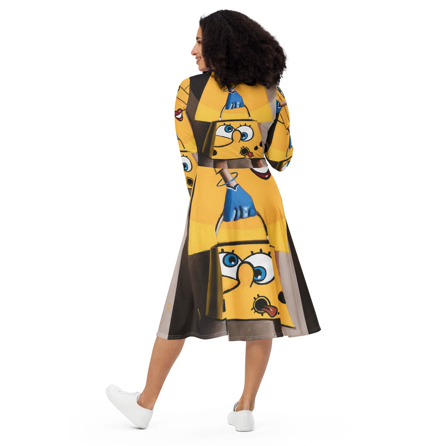 All-over print long sleeve midi dress