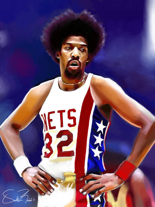 Julius Erving Tribute Study ( Dr.J -New York Nets Era) LE 10 Cold Press Fine Art Paper 35x26